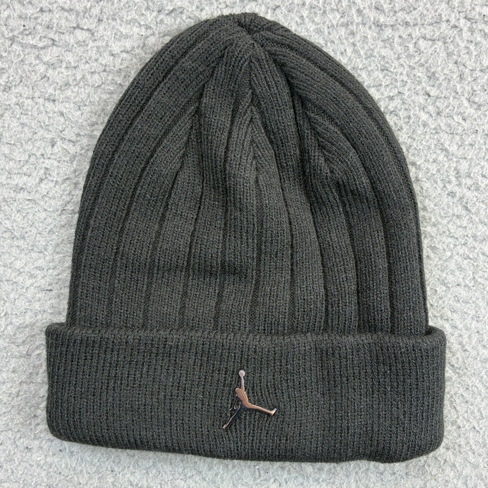 Jordan Ribbed Cuffed Beanie Mens OSFM Black Jumpman Metal Ingot Streetwear